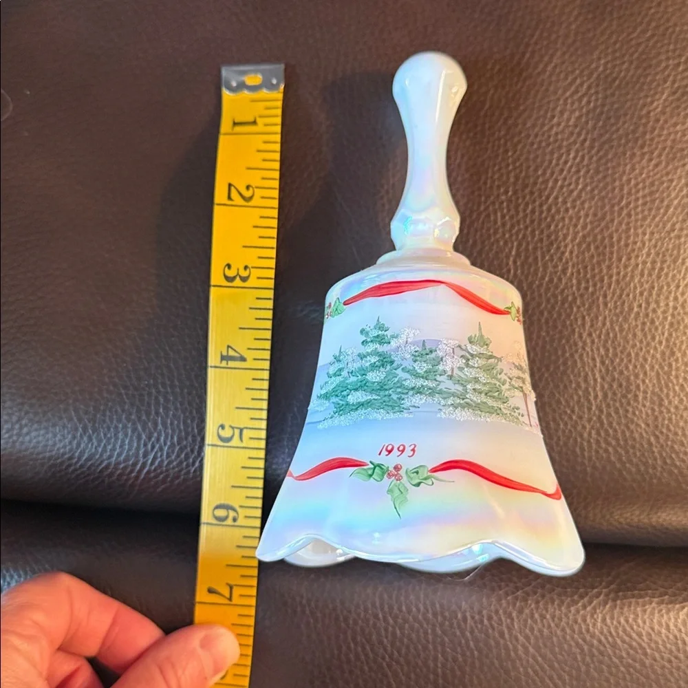 Fenton Holiday Bell with Red and Green Design. Artist signed.  1993.